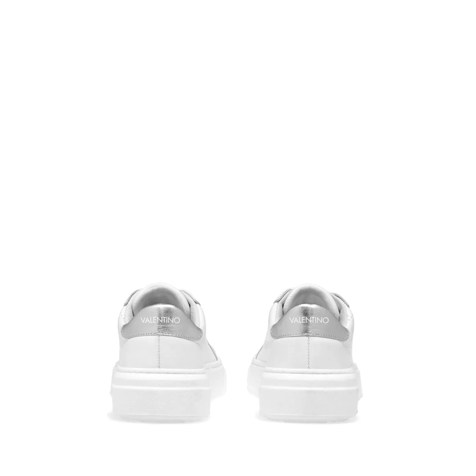 VALENTINO Lace Up Sneaker in white hide and silver inlay