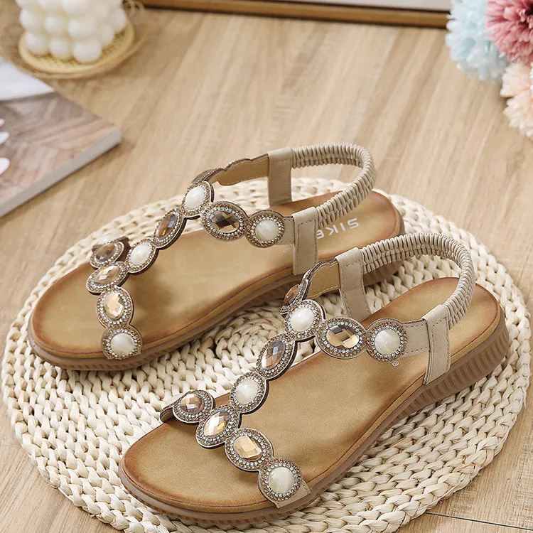vanccy  Sandals Bohemian Rhinestone Comfortable  Holiday Shoes BS01
