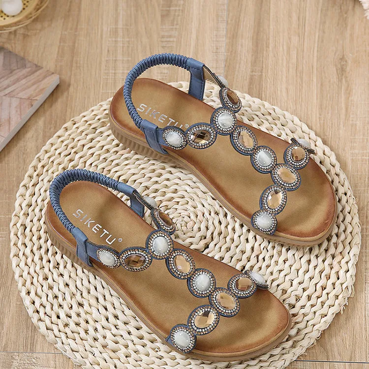 vanccy  Sandals Bohemian Rhinestone Comfortable  Holiday Shoes BS01