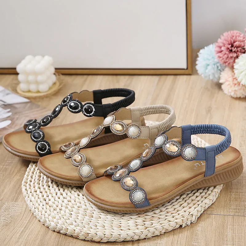 vanccy  Sandals Bohemian Rhinestone Comfortable  Holiday Shoes BS01