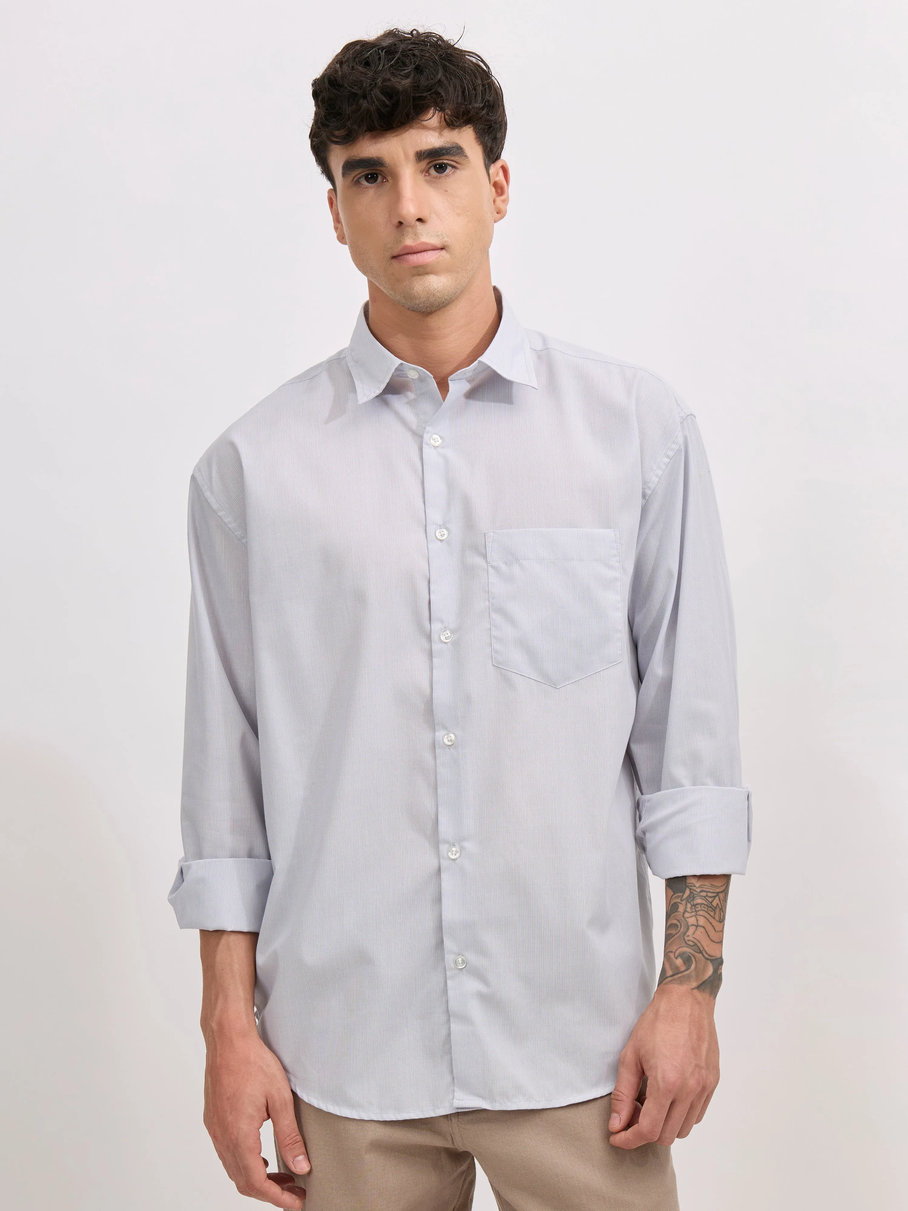 Veil - Cotton Oversized Striped shirt - Grey