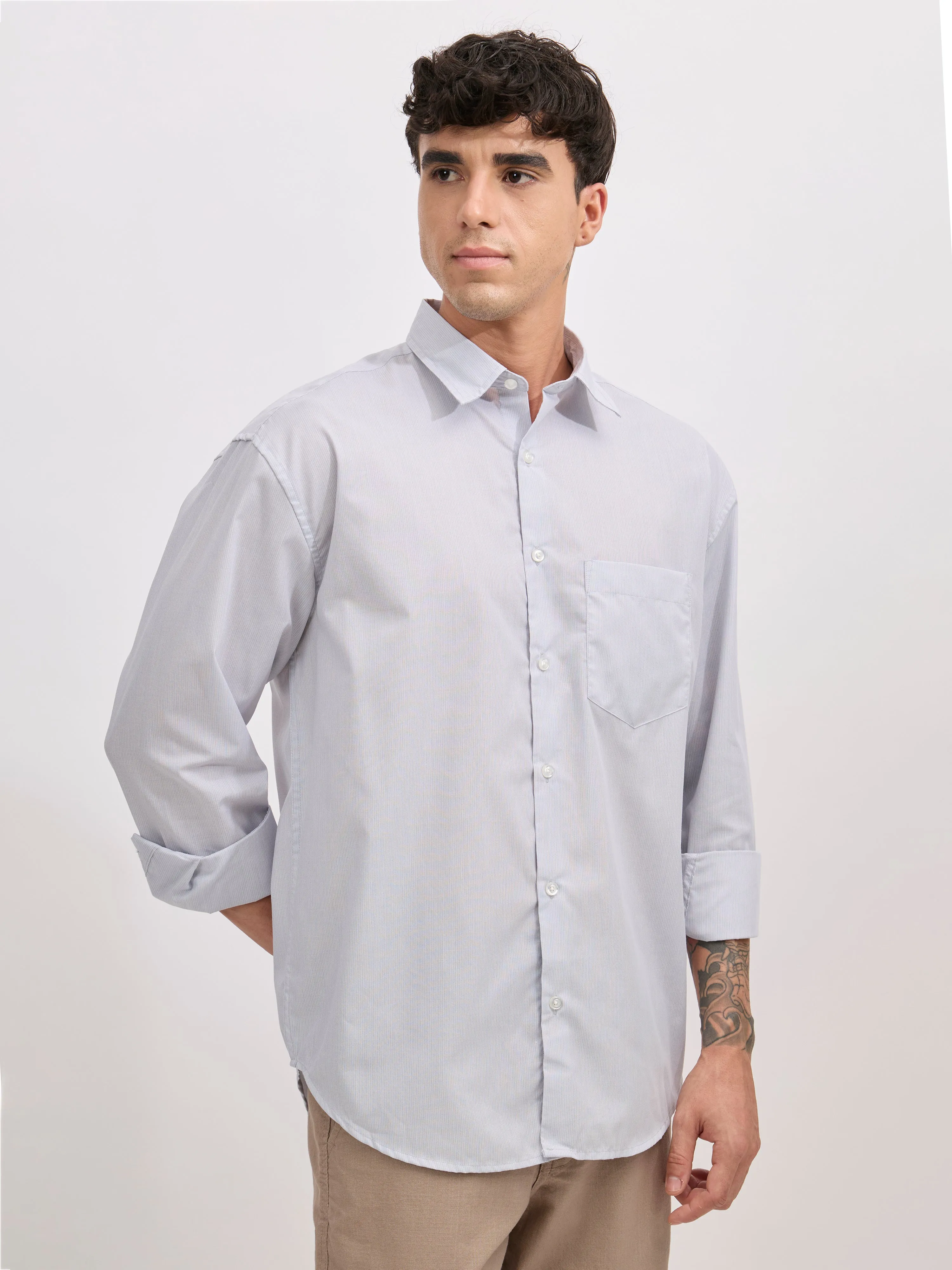Veil - Cotton Oversized Striped shirt - Grey