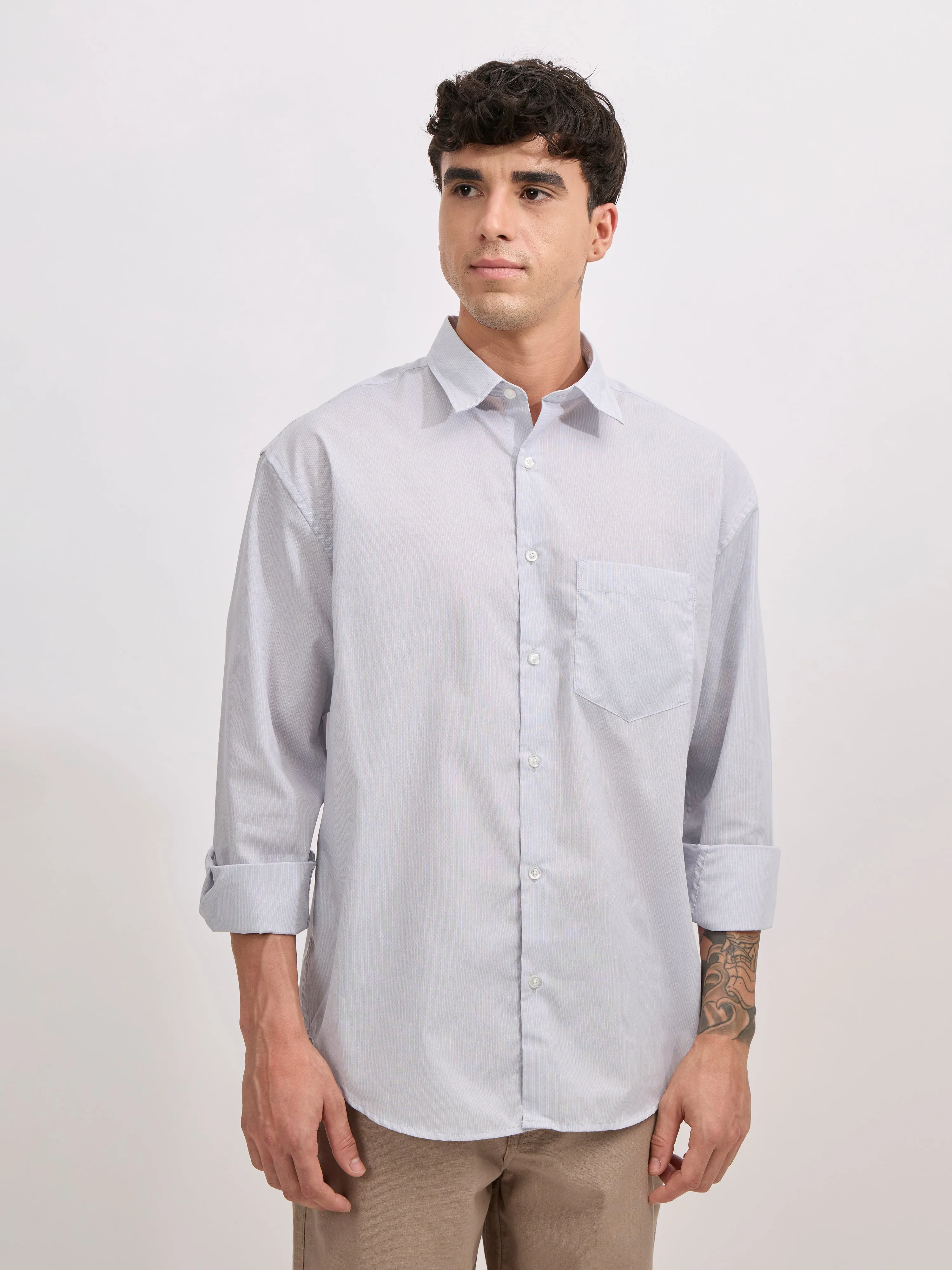 Veil - Cotton Oversized Striped shirt - Grey