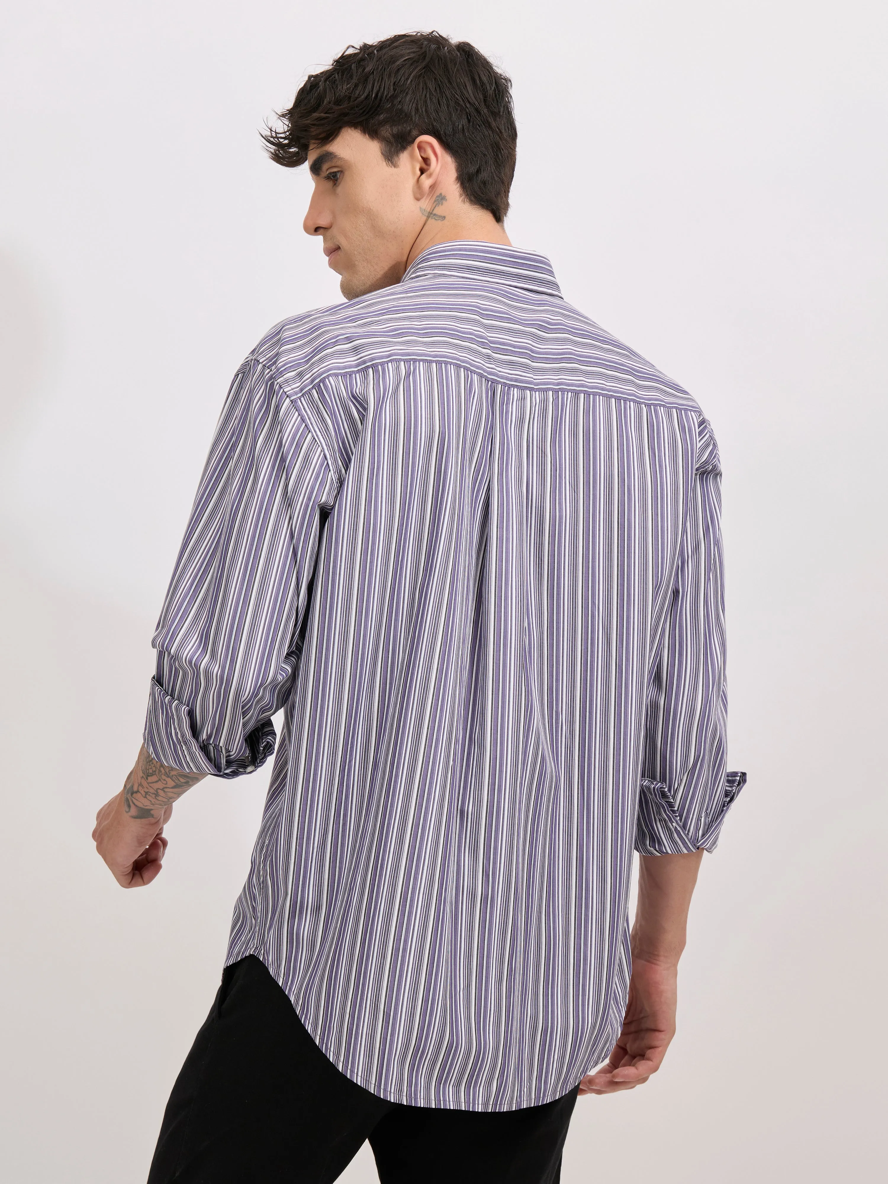 Veil - Cotton Oversized Striped shirt - Indigo