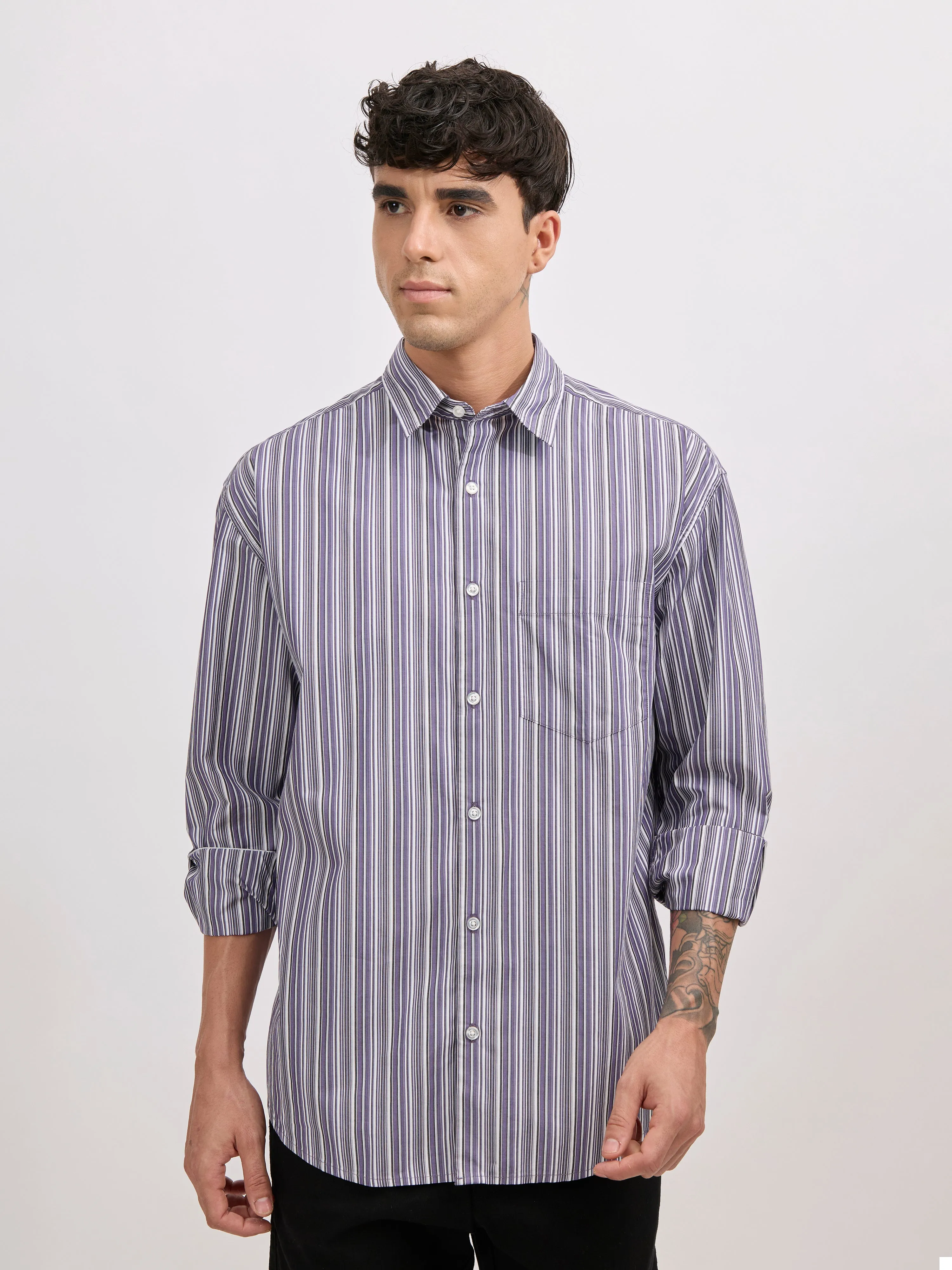 Veil - Cotton Oversized Striped shirt - Indigo