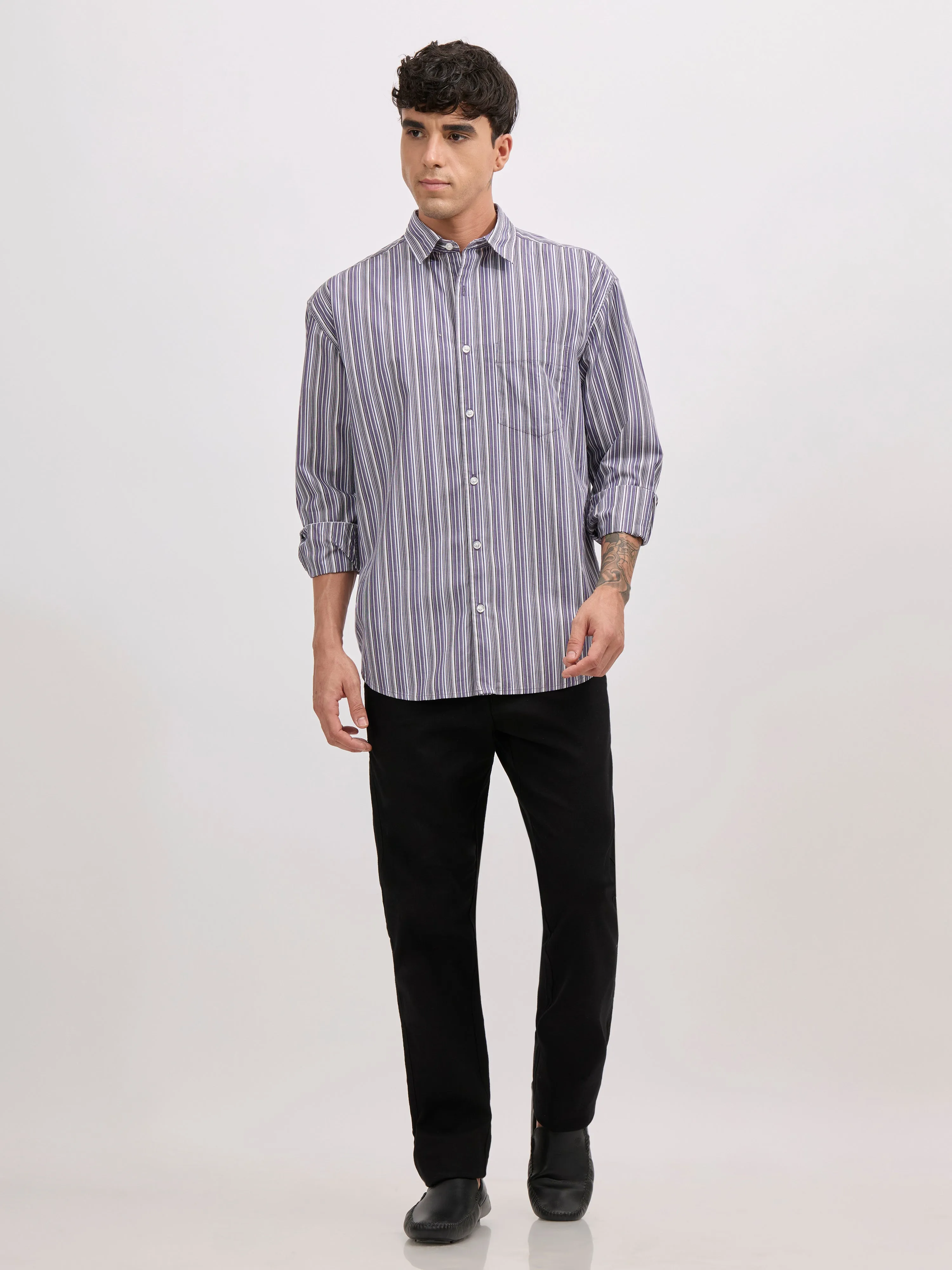 Veil - Cotton Oversized Striped shirt - Indigo