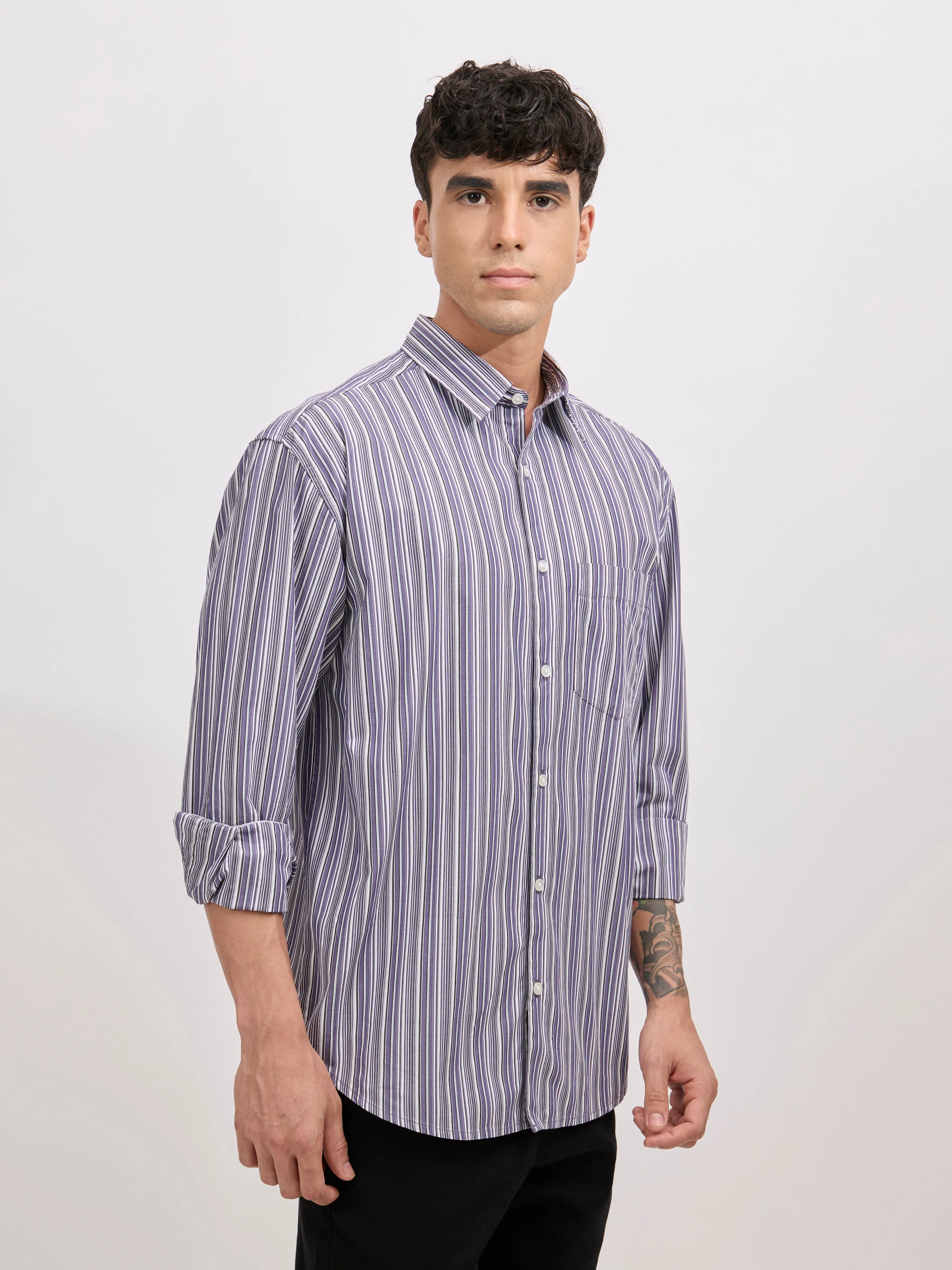 Veil - Cotton Oversized Striped shirt - Indigo
