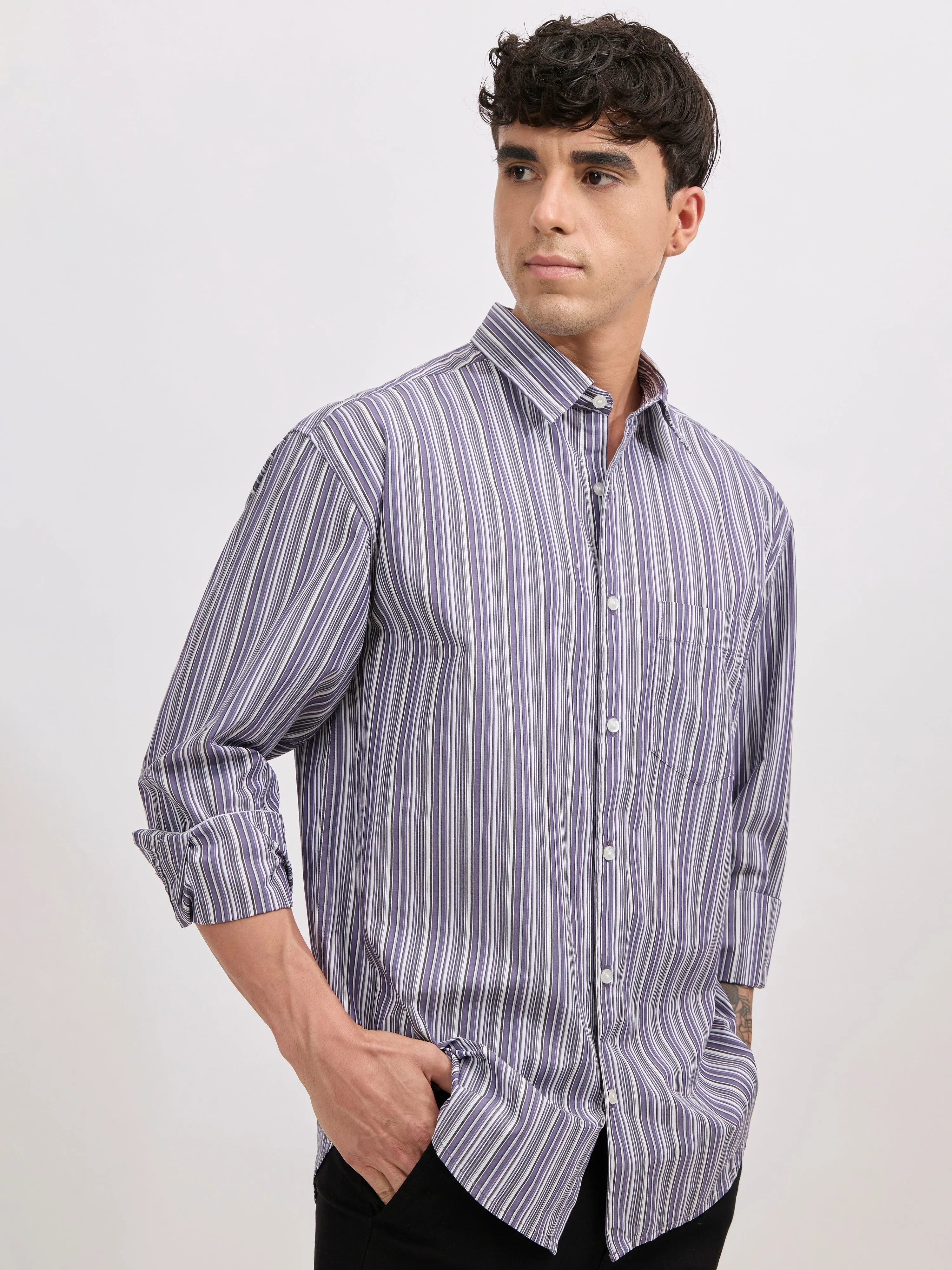 Veil - Cotton Oversized Striped shirt - Indigo