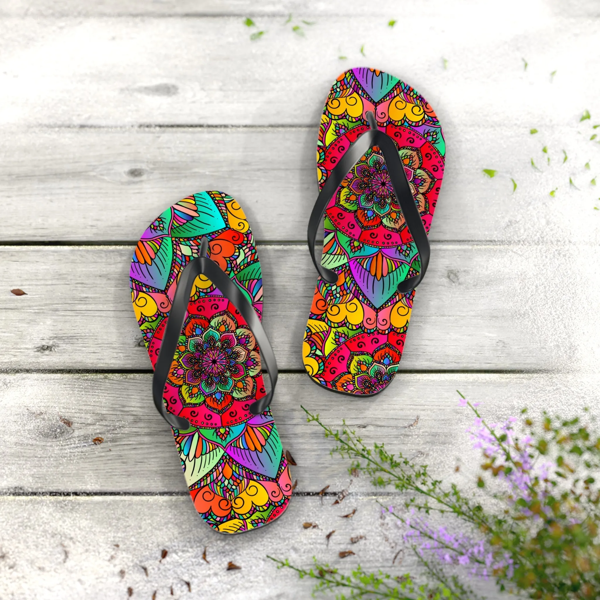 Vibrant Mandala Flip Flops - Summer Style