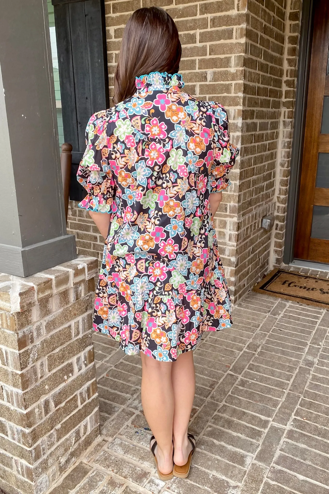 Vivid Bliss Floral Print Black Dress