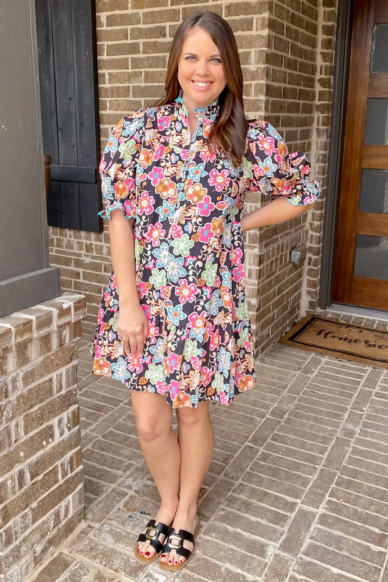 Vivid Bliss Floral Print Black Dress