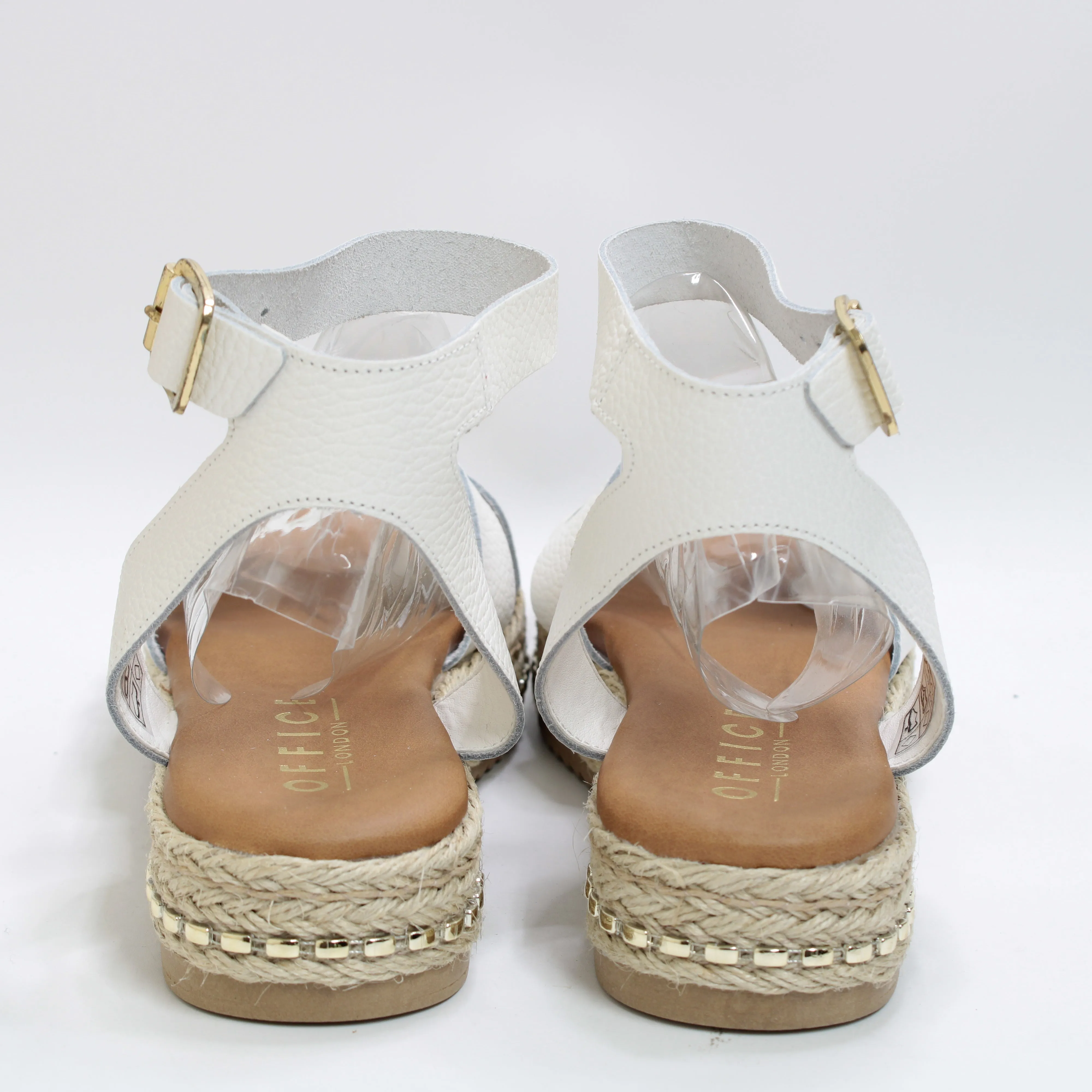 Womens Office Sassy Cross Strap Espadrille Flatform New White Leather