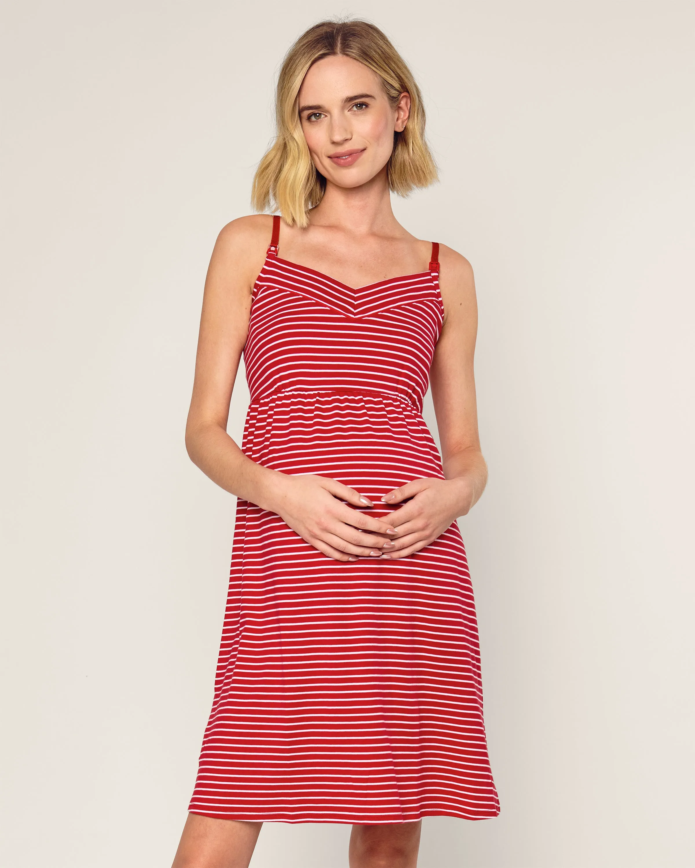 Women's Pima Maternity Nightgown in Red Stripes