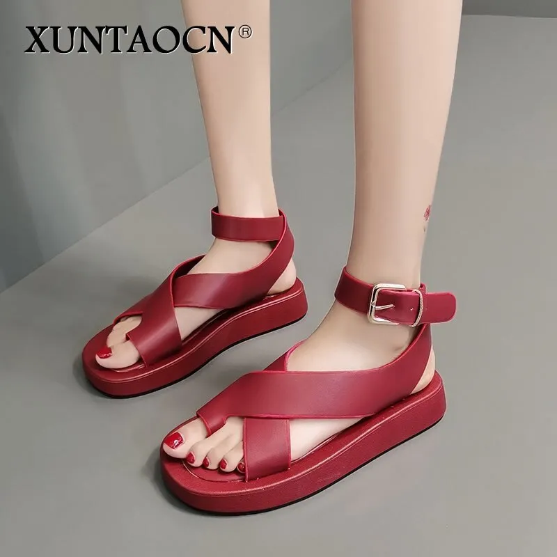xiangtuibao INS HOT Women's Sandals  Summer Solid Color Comfortable Female Beach Shoes Chunky Sandals For Woman Non-Slip Shoe
