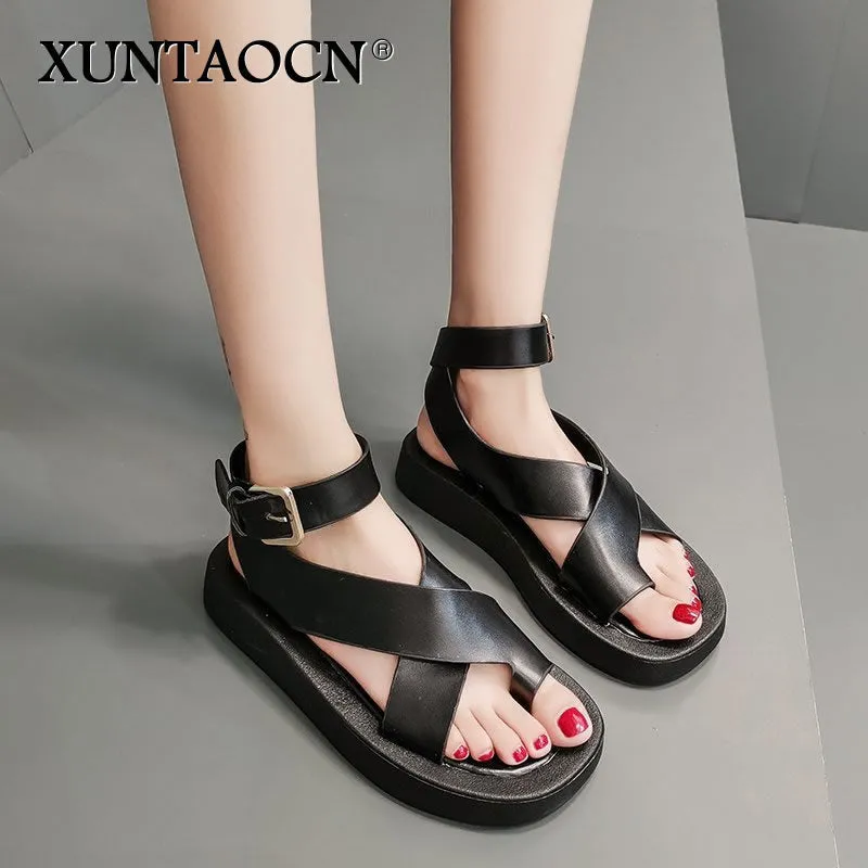 xiangtuibao INS HOT Women's Sandals  Summer Solid Color Comfortable Female Beach Shoes Chunky Sandals For Woman Non-Slip Shoe