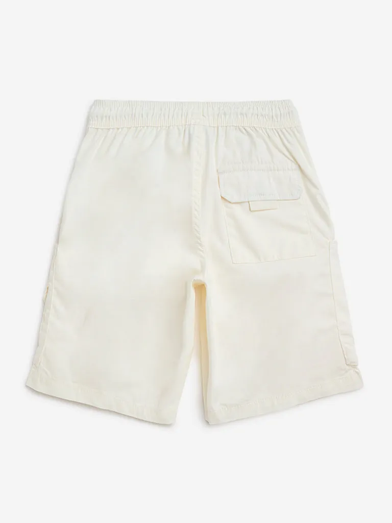 Y&F Kids Off-White Cargo-Style Mid-Rise Cotton-Blend Shorts