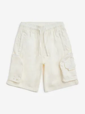 Y&F Kids Off-White Cargo-Style Mid-Rise Cotton-Blend Shorts
