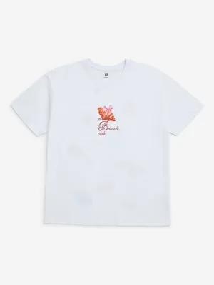 Y&F Kids White Printed Cotton T-Shirt